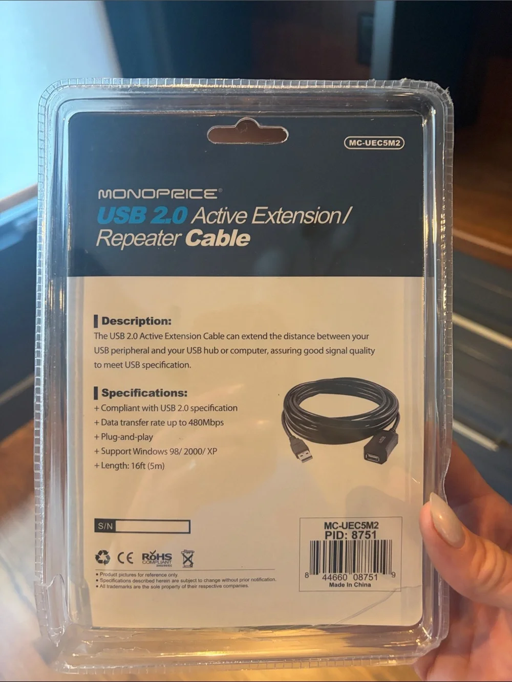 USB 2.0 Active Extension Cable 16 ft — Black